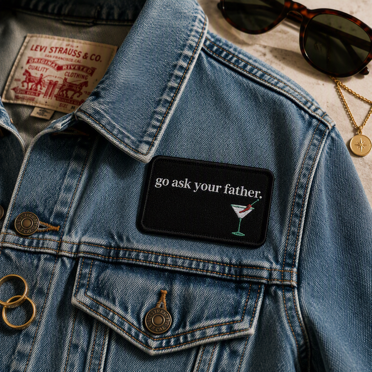 Go Ask Your Father Patch | For Moms Who Delegate, Funny Martini Embroidered Iron-On Patch