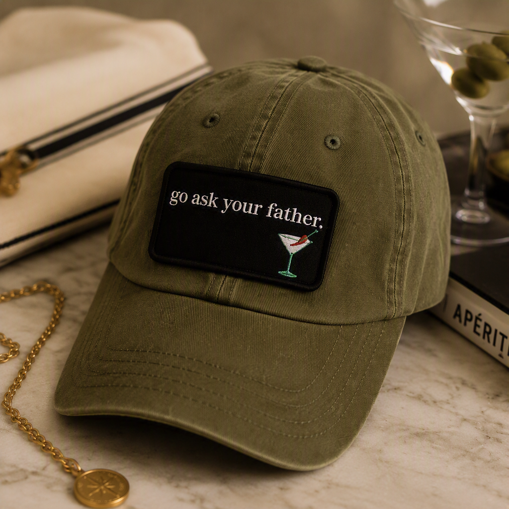Go Ask Your Father Patch | For Moms Who Delegate, Funny Martini Embroidered Iron-On Patch